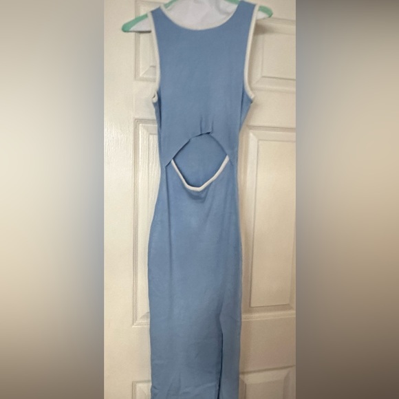 A university blue midi summer dress with slit on belly. - Picture 1 of 1